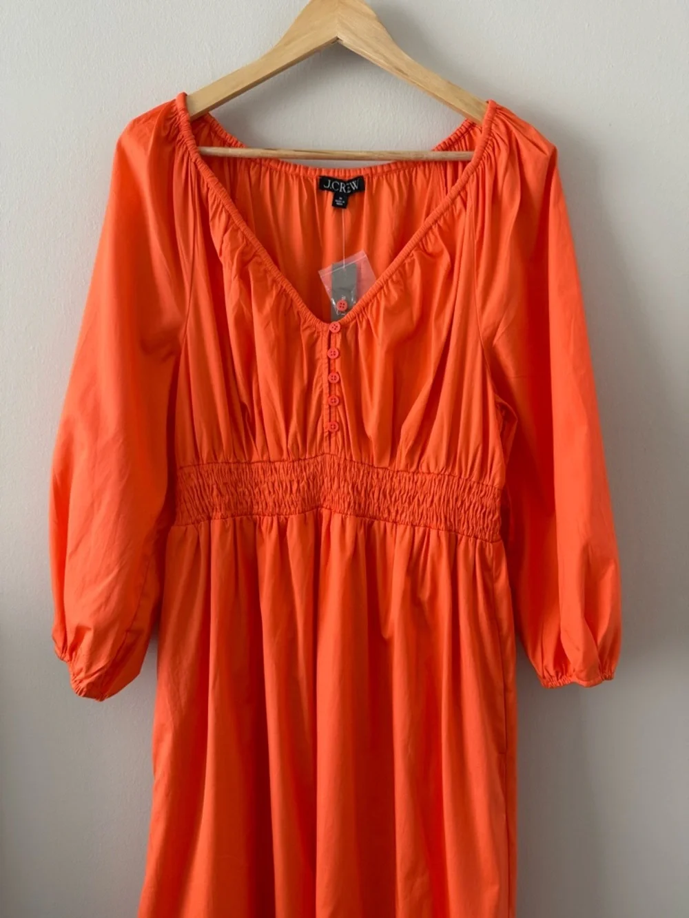 NWT - J. Crew - V-neck Midi Dress in Cotton Poplin - Sweet Tangerine